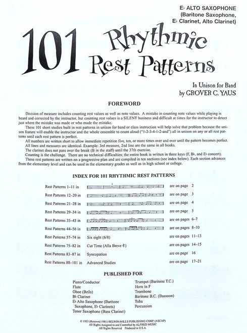 Rhythmic Rest Patterns 101 - Eb Alto Saxophone Rhythmic Rest Patterns 101 - Eb Alto Saxophone