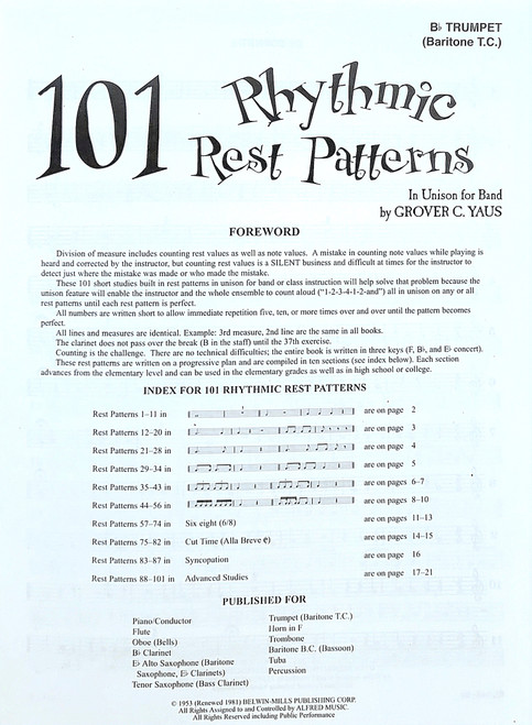 Rhythmic Rest Patterns 101 - Bb Trumpet (Baritone T.C.) Rhythmic Rest Patterns 101 - Bb Trumpet (Baritone T.C.)