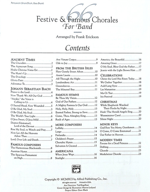 66 Festive & Famous Chorales for Band - Percussion (Snare Drum/Bass Drum) 66 Festive & Famous Chorales for Band - Percussion (Snare Drum/Bass Drum)