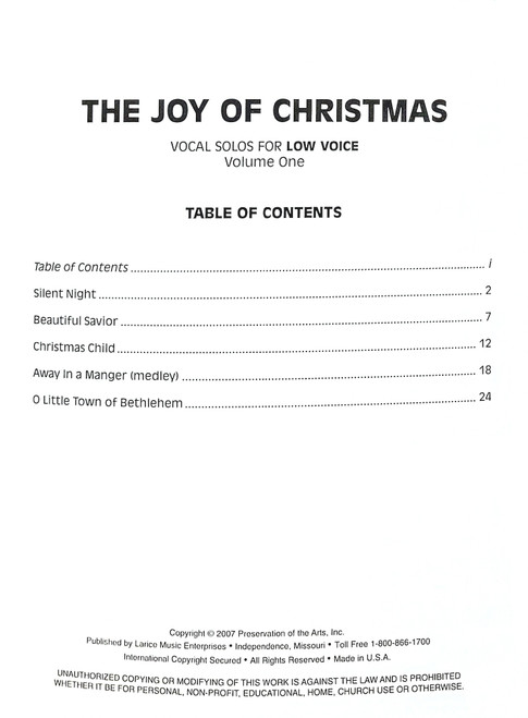 The Joy of Christmas - Vocal Solos for Low Voice with Piano Accompaniment