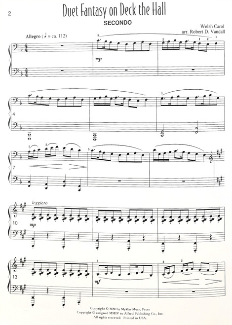 Duet Fantasy on Deck the Hall - Intermediate Piano Duet 
