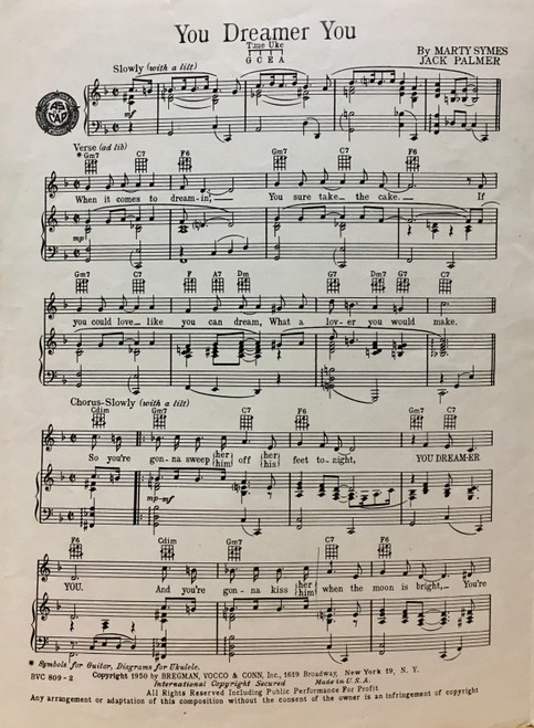 (USED/VINTAGE Sheet Music) You Dreamer You - Russ Morgan - Piano/Vocal/Guitar