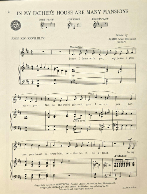 (Used Sheet Music) In My Father's House are Many Mansions - Piano/Vocal