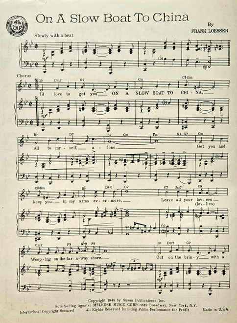 (Used Sheet Music) On a Slow Boat to China - Piano/Vocal/Chord Names (Used Sheet Music) On a Slow Boat to China - Piano/Vocal/Chord Names
