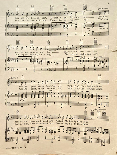 (USED/VINTAGE Sheet Music) Walkin' My Baby Back Home - Harry Richman - Piano/Vocal/Guitar