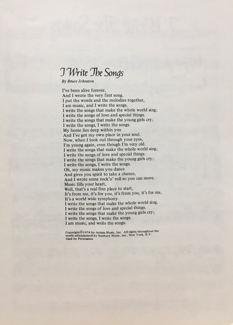 Used Sheet Music - I Write the Songs - Barry Manilow - Piano/Vocal/Guitar