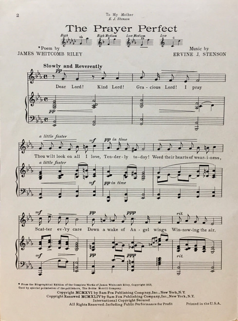 Used Sheet Music - The Prayer Perfect Song - Piano/Voice