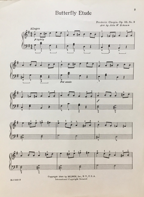 (VINTAGE SHEET MUSIC) BUtterfly Etude - CHopin - Piano Solo