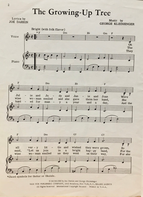(VINTAGE SHEET MUSIC) The Growing-Up Tree Piano/Vocal/Chords