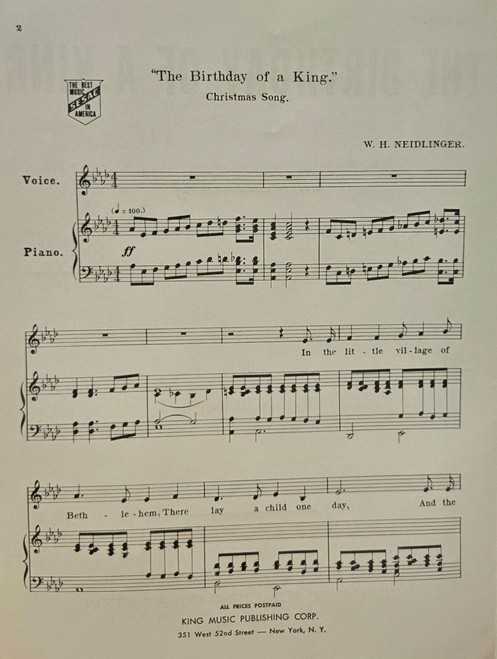 Used Sheet Music - The Birthday of a King - Piano/Vocal Used Sheet Music - The Birthday of a King - Piano/Vocal