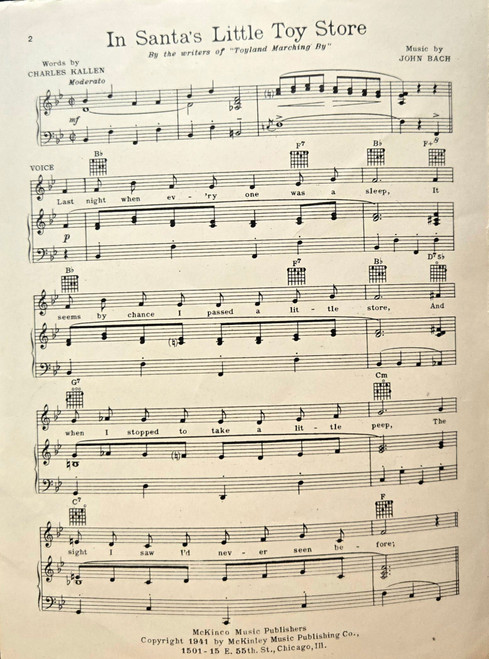 (VINTAGE SHEET MUSIC) In Santa's Little Toy Store - Piano/Vocal/Chord