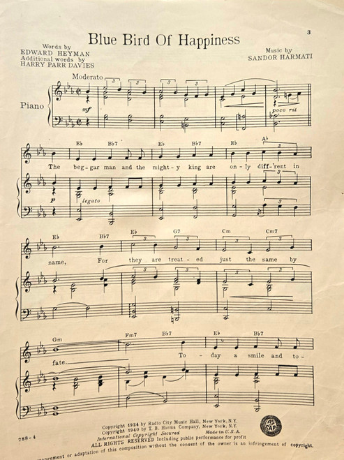 (Vintage Sheet Music) Blue Bird of Happiness - Piano/Vocal/Chords (Vintage Sheet Music) Blue Bird of Happiness - Piano/Vocal/Chords