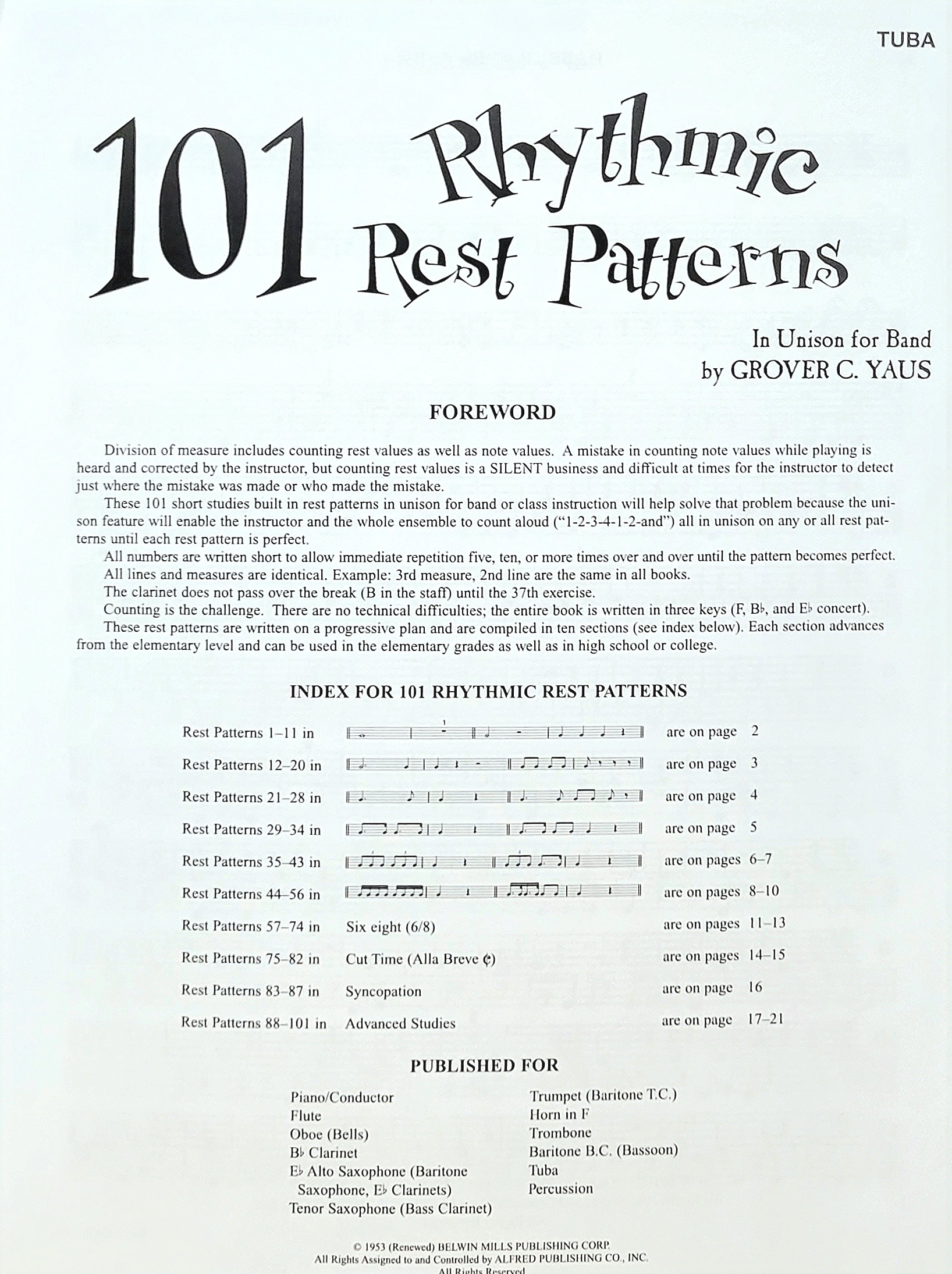 Rhythmic Rest Patterns for Tuba - Rhythm Method Sheet Music Book ...