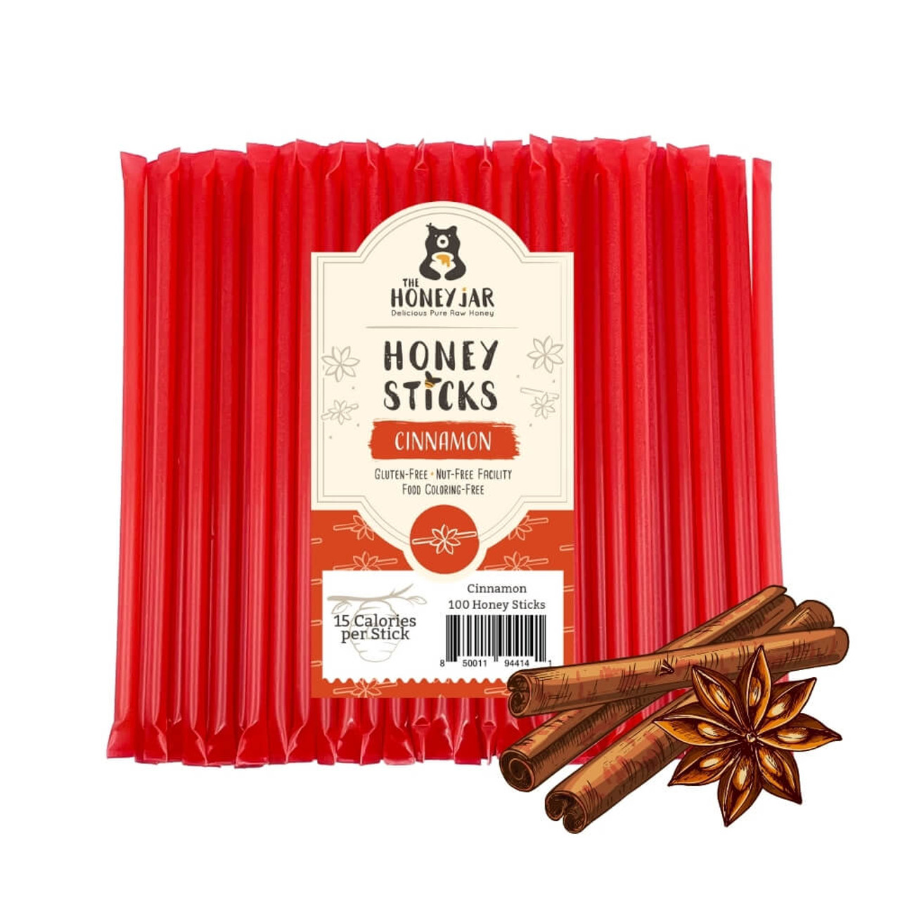 Natural Cinnamon Honey Sticks - 100 Straws
