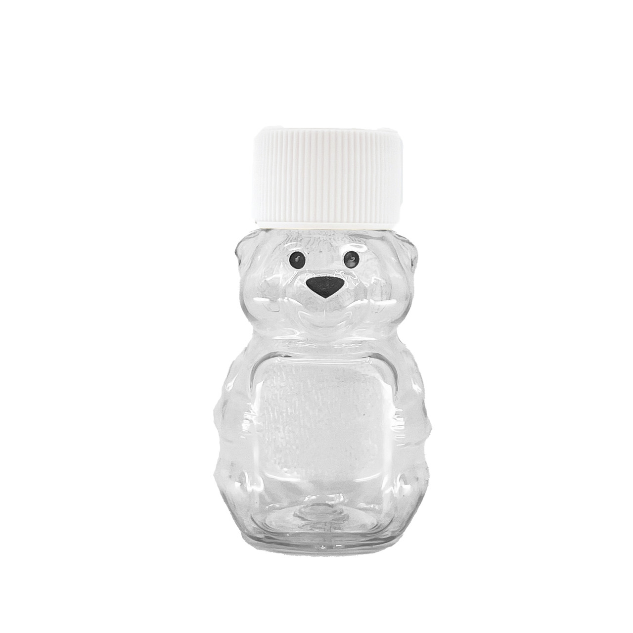 2 oz empty honey bear with white lid and pressure seal