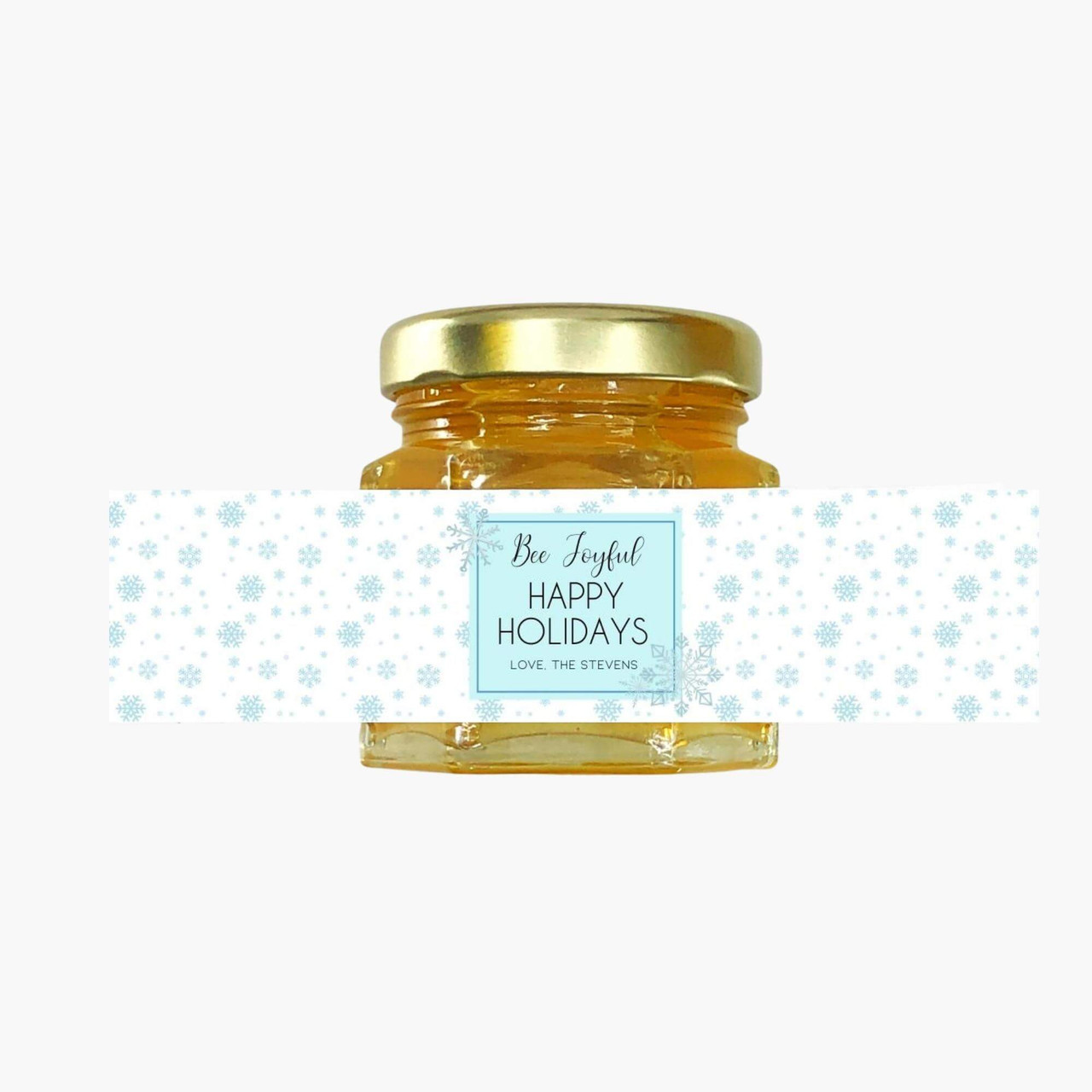 Bee Joyful - Holiday Party Favor Honey Christmas Gifts - 2oz Gold Lid