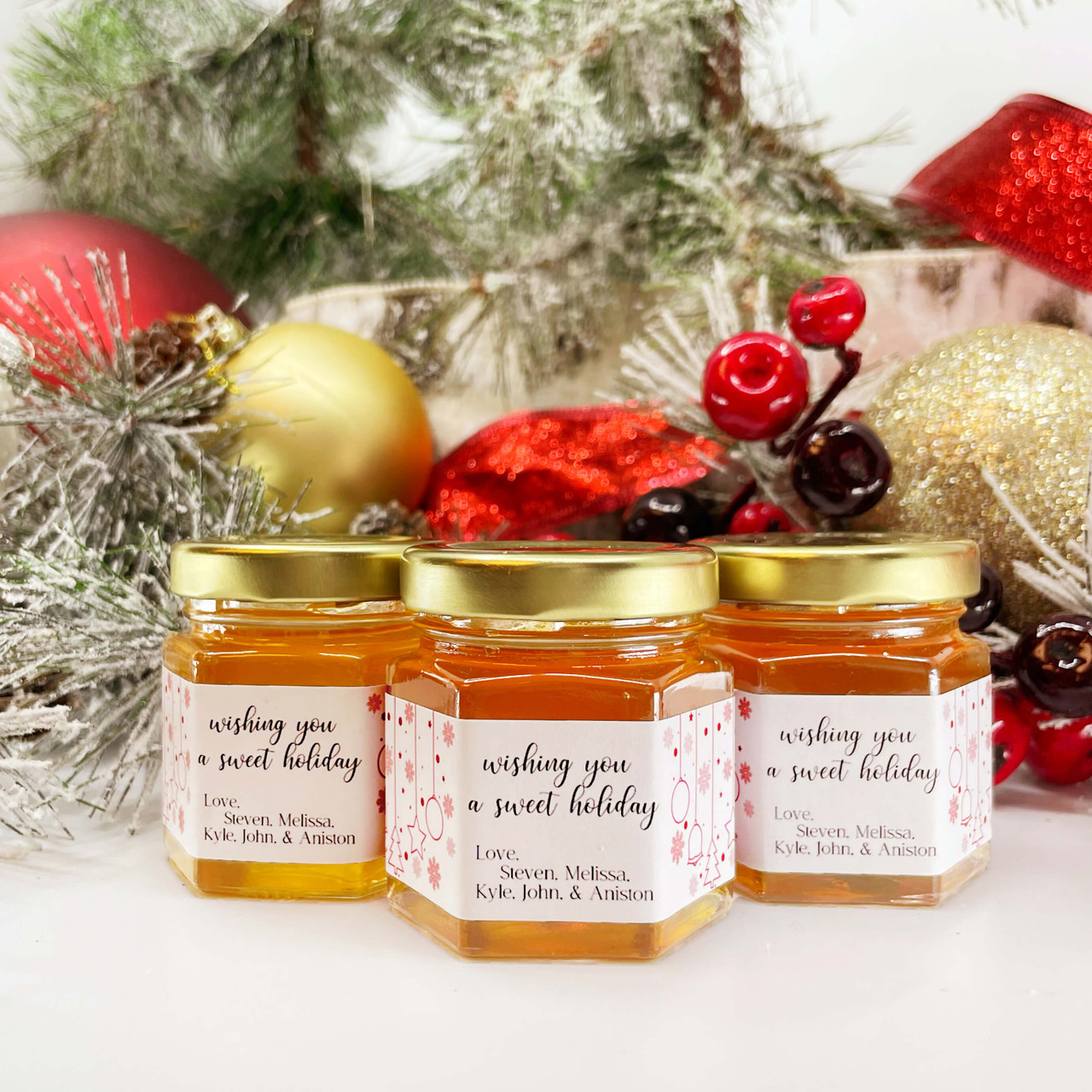 Sweet Holiday - Honey Party Favor Gifts - 2oz Gold Lid