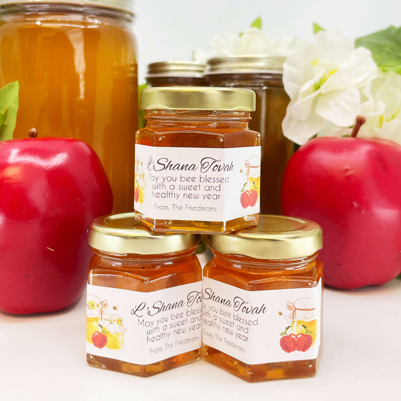 Rosh Hashanah Honey Favor Gifts - 2oz Gold Lid