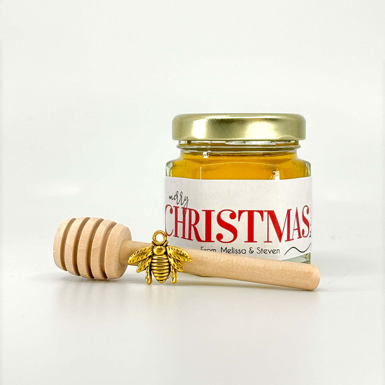 Merry Christmas honey jar with gold charm and dipper
