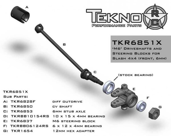 TKR6851X M6 Driveshafts and Steering Blocks for Slash/Stmpd 4x4 (front, 6mm) Coast 2 Coast RC