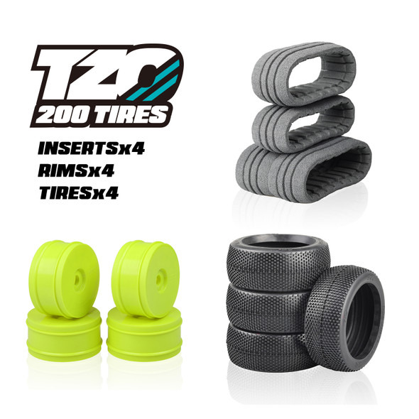 TZO 201 Set Non-Glued (Tires+Inserts+Rims), Yellow Rims, Ultra Soft Coast 2 Coast RC