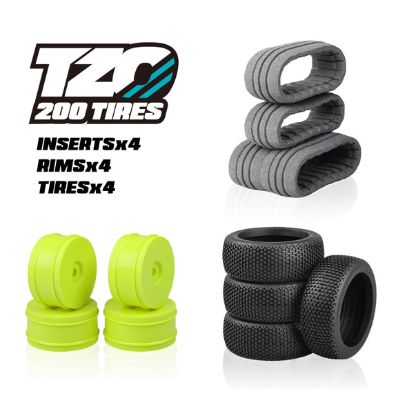 TZO 601 Set Non-Glued (Tires+Inserts+Rims), Yellow Rims,Super Soft Coast 2 Coast RC