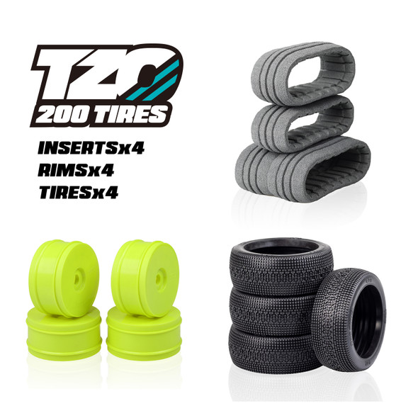 TZO 401 Set Non-Glued (Tires+Inserts+Rims), Yellow Rims,Ultra Soft Coast 2 Coast RC