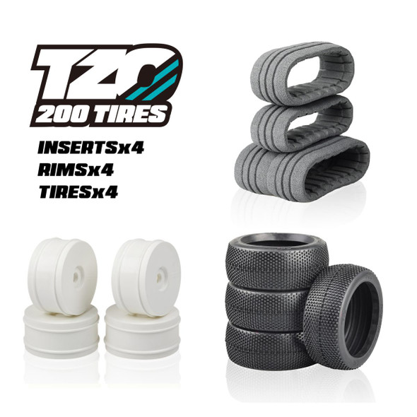 TZO 201 Set Non-Glued (Tires+Inserts+Rims), White Rims, Super Soft Coast 2 Coast RC