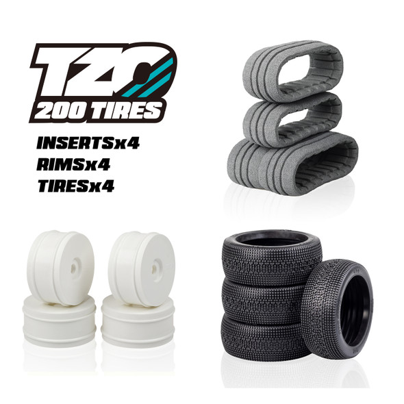 TZO 401 Set Non-Glued (Tires+Inserts+Rims), White Rims, Medium Coast 2 Coast RC