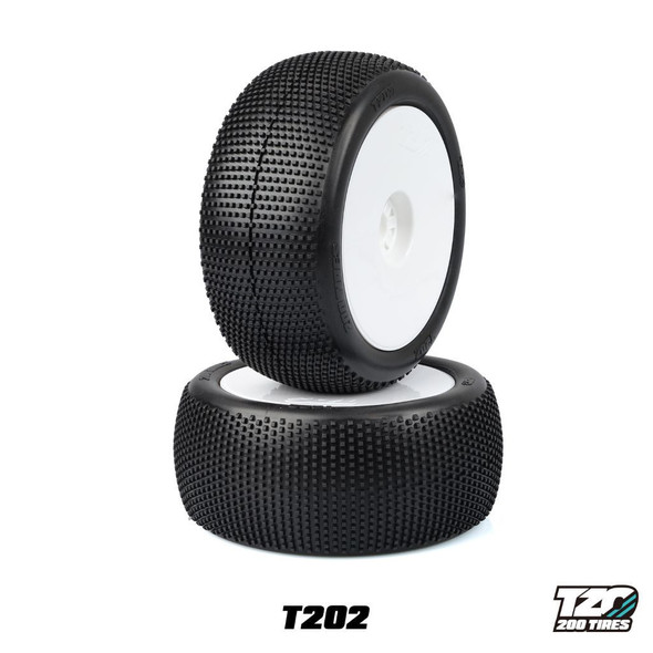 TZO Truggy 202 Pre-Glued Set 2pcs, White Rims,  Soft -Longwear