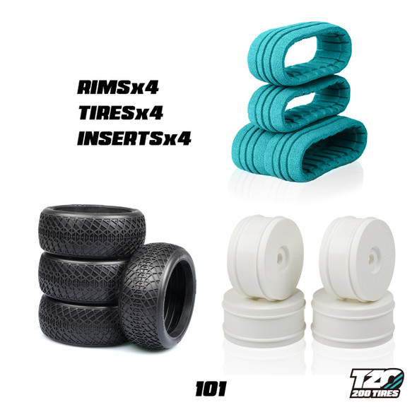 101 Car Set Pre-Glued, White Wheels, Black Magic Compound Coast 2 Coast RC