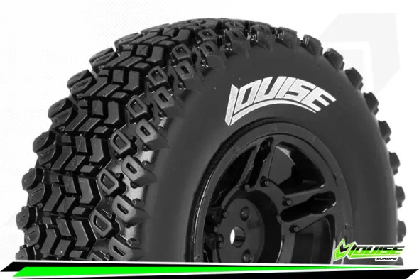 Louise RC - SC-Hummer - 1-10 Short Course Tire Set - Mounted - Soft - Black Wheels - Hex 12mm - Asso SC10/Tekno SCT/Losi SCTE F/R - LT3224SBLA
