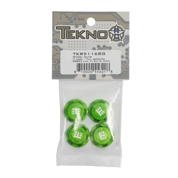 TKR5116BG Wheel Nuts (RC Logo, 17mm, serrated, GREEN anodized, M12x1.0, 4pcs)