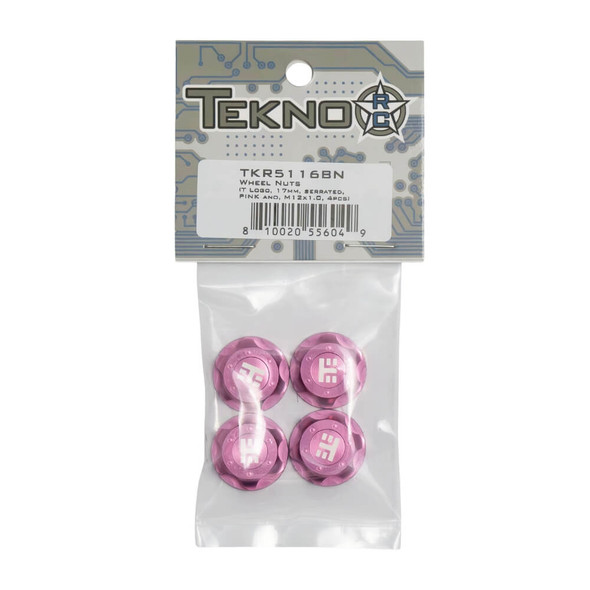 TKR5116BN Wheel Nuts (RC Logo, 17mm, serrated, PINK anodized, M12x1.0, 4pcs)