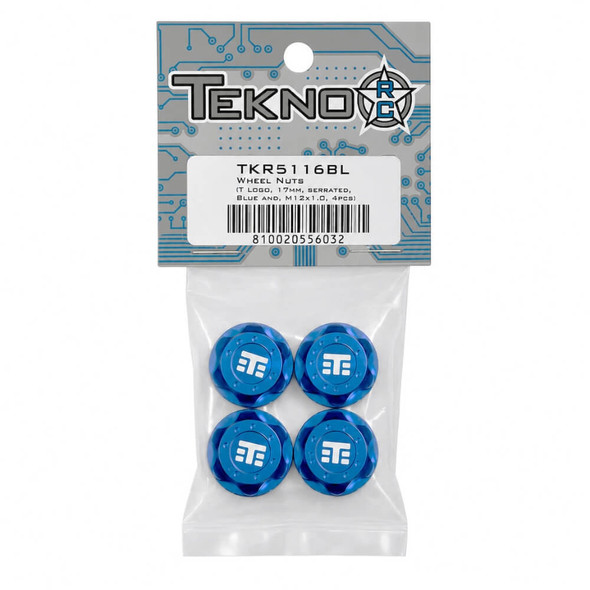 TKR5116BL Wheel Nuts (RC Logo, 17mm, serrated, BLUE anodized, M12x1.0, 4pcs) Coast 2 Coast RC