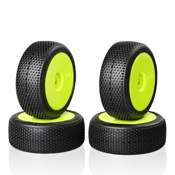 TZO Control Tire 1.0 Pre-Glued 1/8 Buggy Set , Yellow Rims, Super Soft Coast 2 Coast RC