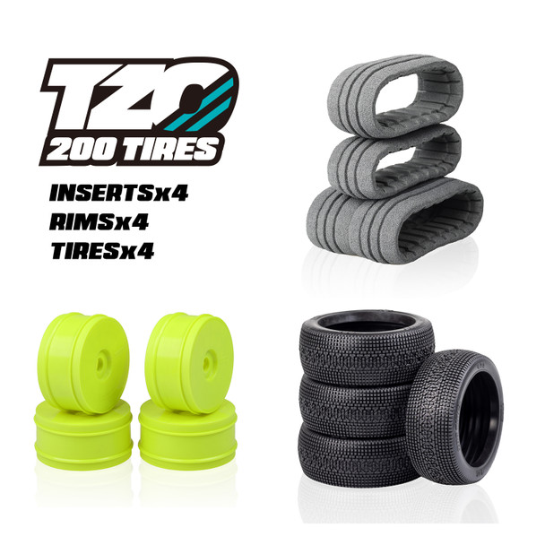 TZO 401 Set Non-Glued (Tires+Inserts+Rims), Yellow Rims,Super Soft Coast 2 Coast RC