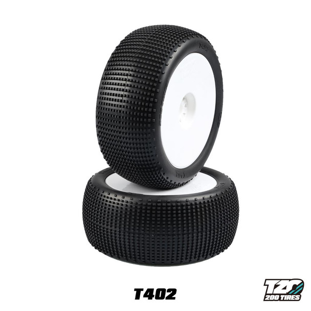 TZO Truggy 402 Pre-Glued Set 4pcs, White Rims, Super Soft (TTZ402SS-W)