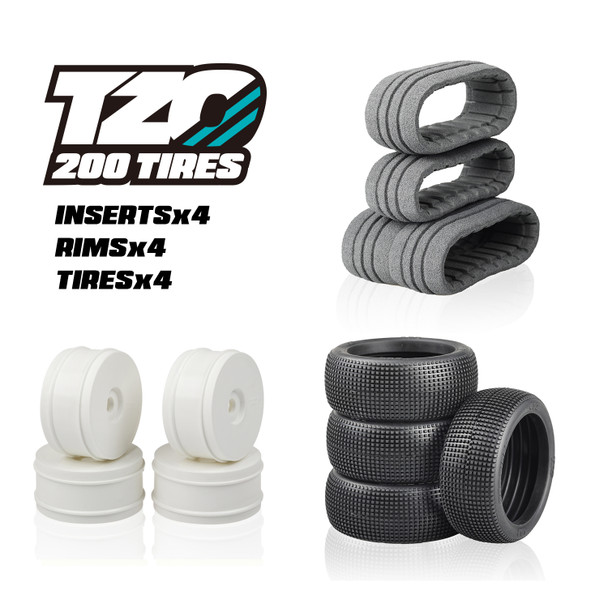 TZO 402 Set Non-Glued (Tires+Inserts+Rims), White Rims, Medium Coast 2 Coast RC