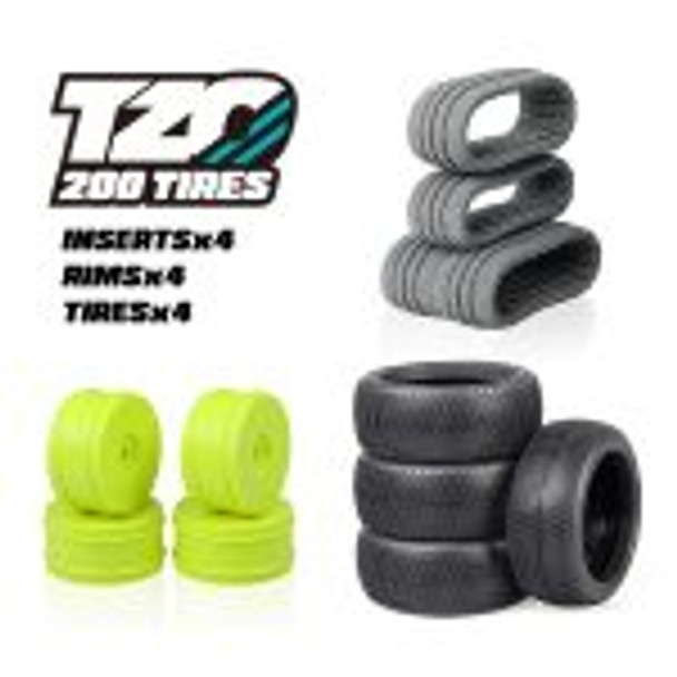 TZO 202 Set Non-Glued (Tires+Inserts+Rims), Yellow Rims, Hard Coast 2 Coast RC
