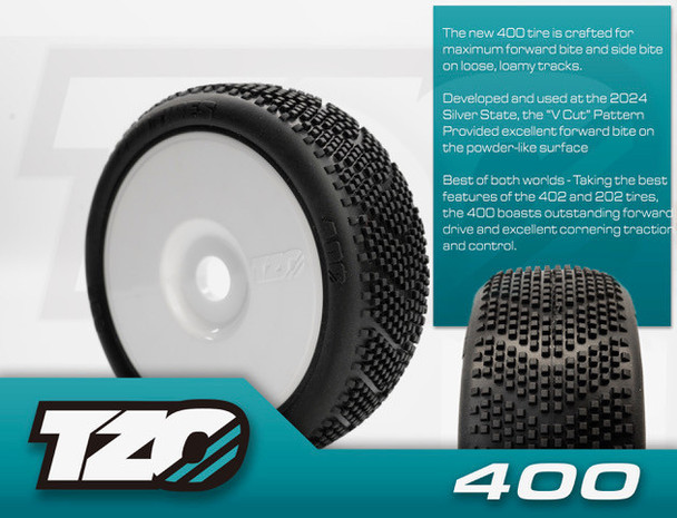 TZO 400 Pre-Glued Set , Yellow Wheels, Soft Long-Wear Compound (4pcs) Coast 2 Coast RC
