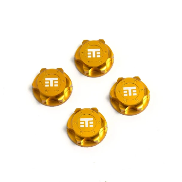 TKR5116BY Wheel Nuts (RC Logo, 17mm, serrated, YELLOW anodized, M12x1.0, 4pcs)