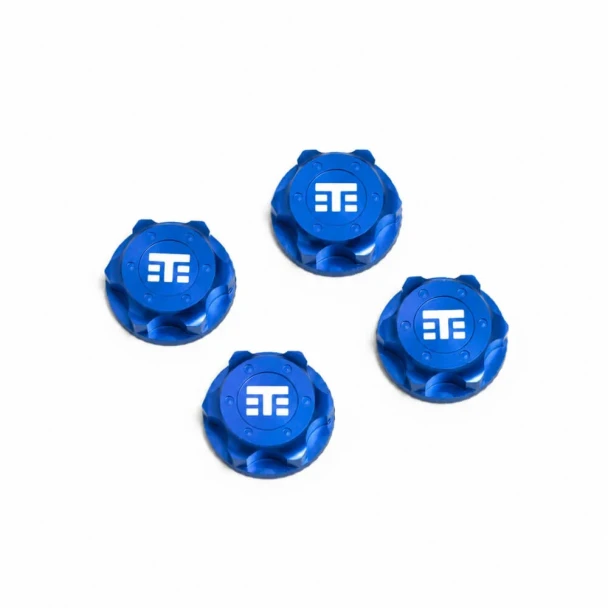 TKR5116BL Wheel Nuts (RC Logo, 17mm, serrated, BLUE anodized, M12x1.0, 4pcs)