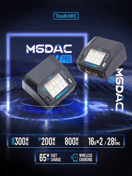 ToolkitRC M6DAC PRO V2 Intelligent Charger Dual Channel AC 200W DC 800W 16A Lithium Battery 1S 2S 3S 4S 5S 6S LiHV Lipo PD65W