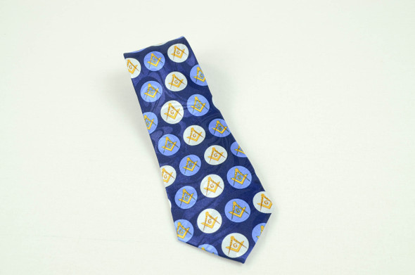 Navy Poly Tie with Square & Compasses in Circle