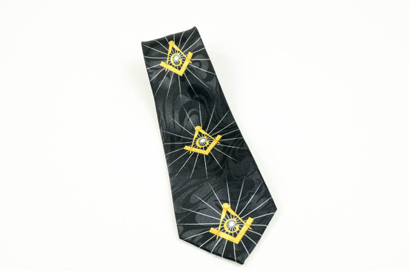 Black Poly Tie with Star Burst and Square & Compasses