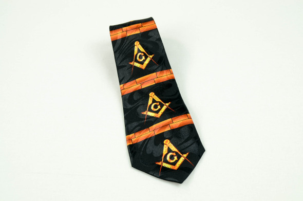 Black and Brick Poly Tie with Square and Compasses