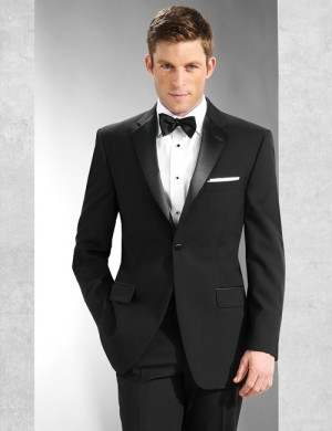 Poly One-Button, Notch Satin Lapel. Traditional Fit