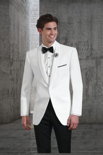 Poly One-Button White Shawl Dinner Jacket. Traditional Fit