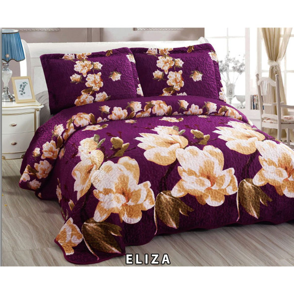 Eliza 6pc Luxurious Velvet Bedspread Set-Reversible
